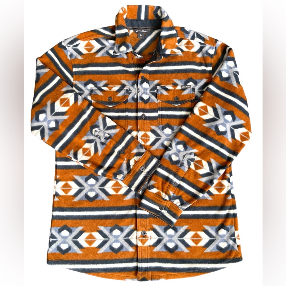 Eddie Bauer Men's shirt FLEECE Aztec Print Button Down Chutes Southwest